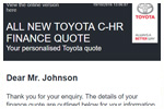 Toyota C-HR Finance Quote email